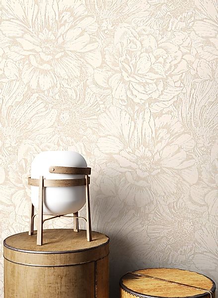 Newroom Vliestapete, Beige Tapete Floral Blumen günstig online kaufen