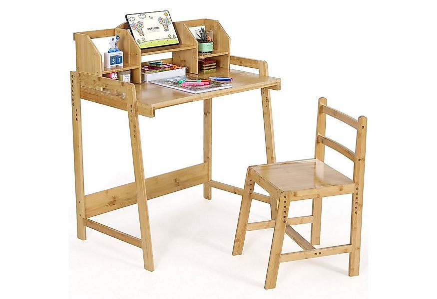 TLGREEN Kinderschreibtisch Höhenverstellbar, Bambus Holz Schreibtisch mit S günstig online kaufen