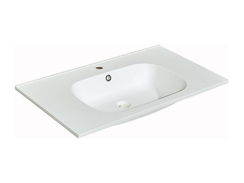 Einbauwaschbecken aus Kunstharz in Stein-Optik - L80 x B46 cm - Weiß - OKIW günstig online kaufen