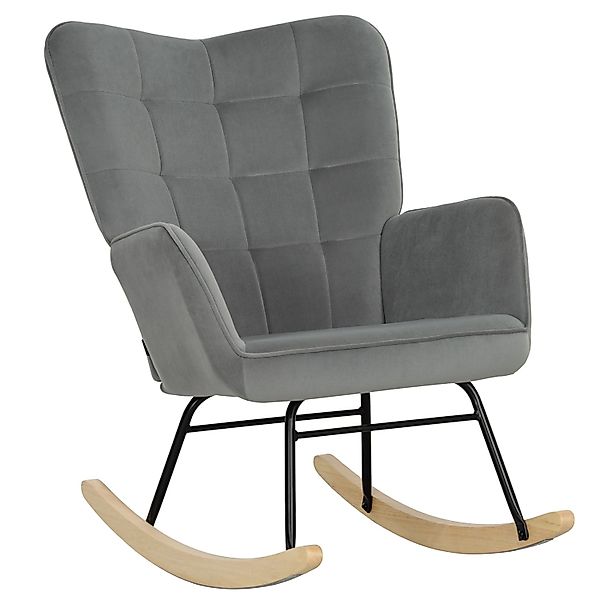HOMCOM Schaukelstuhl Samt 100% Polyester Buchenholz Dunkelgrau günstig online kaufen