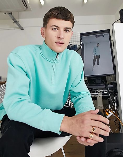 Topman – Sweatshirt in Blau mit kurzem Reißverschluss, Kombiteil günstig online kaufen