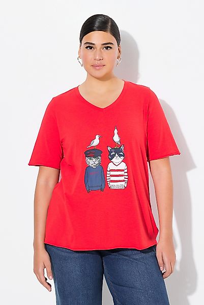 Ulla Popken T-Shirt T-Shirt Katzen A-Linie günstig online kaufen