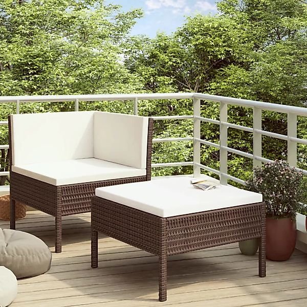 2-tlg. Garten-lounge-set Mit Auflagen Poly Rattan Braun günstig online kaufen