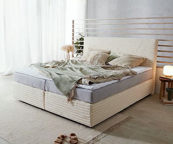 Boxspringbett Dream-Well Plüsch-Cord Beige 180x200 cm TFK-Matratze Visco-To günstig online kaufen