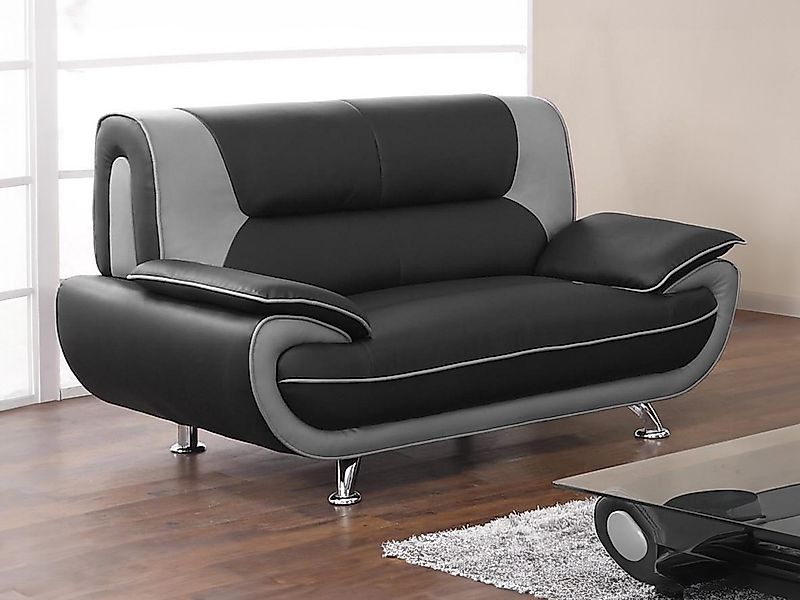 Sofa 2-Sitzer - Kunstleder - Schwarz & Grau - NIGEL günstig online kaufen