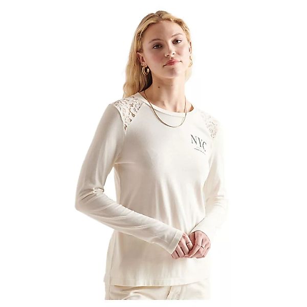 Superdry Nyc Lace Shoulder Graphic Langarm-t-shirt M Cream günstig online kaufen