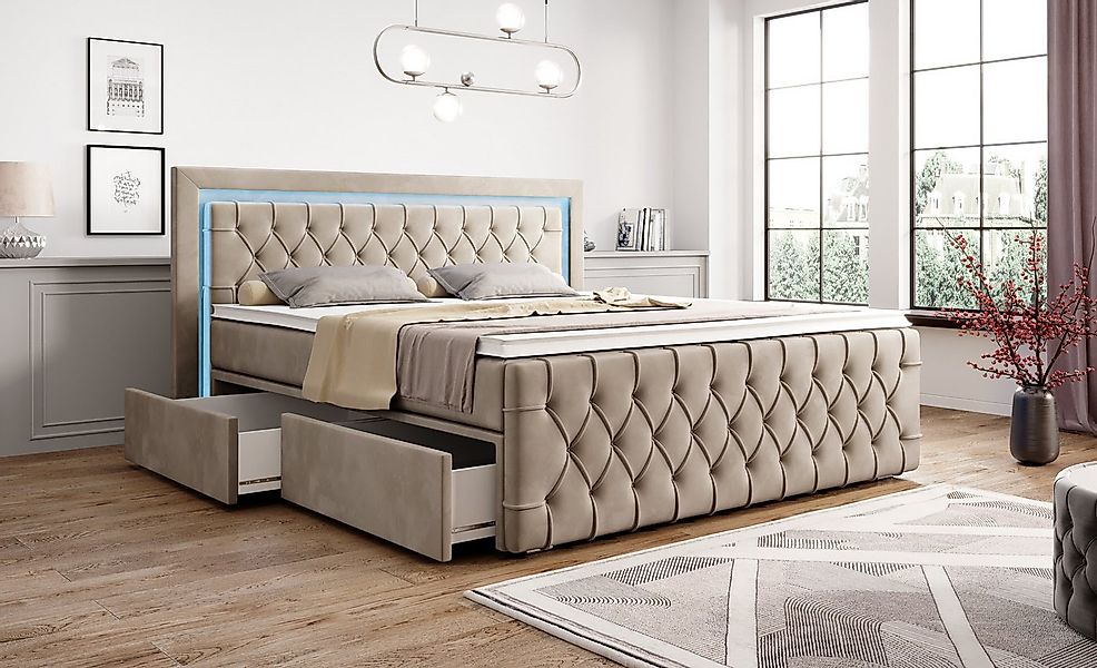 PROMETO Möbel Boxspringbett Schlafbett mit 2 Schubladen Bettkasten 180x200c günstig online kaufen