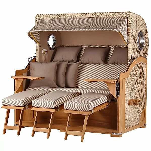 bene living Strandkorb Komplettset Königssee 3 Sitzer Teak Bullauge PE Shel günstig online kaufen