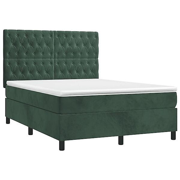 vidaXL Boxspringbett mit Matratze & LED Dunkelgrün 140x200 cm Samt 3136308 günstig online kaufen