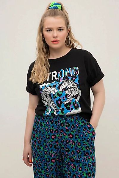 Studio Untold Rundhalsshirt T-Shirt oversized Tiger Print Rundhals Halbarm günstig online kaufen