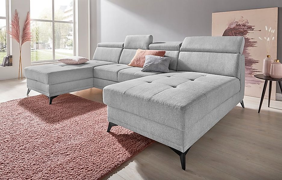 Home affaire Wohnlandschaft "Cardiz U-Form" inkl.Kopfteilverstellung und Fe günstig online kaufen