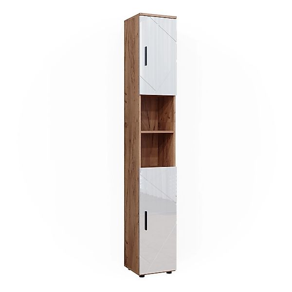 Vicco Badschrank Irma Eiche/Weiß Hochglanz 30 x 192 cm mit Türen und Offene günstig online kaufen