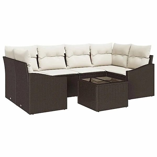 vidaXL Sofa Set mit Kissen 7-Tlg Braun und Creme Poly-Rattan 3355287 günstig online kaufen