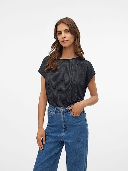Vero Moda Rundhalsshirt "VMLAVA PLAIN SS TOP LUREX STRIPE" günstig online kaufen