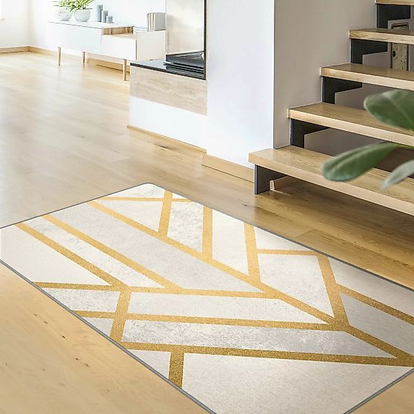 Teppich Art Deco Geometrie Weiß Gold günstig online kaufen