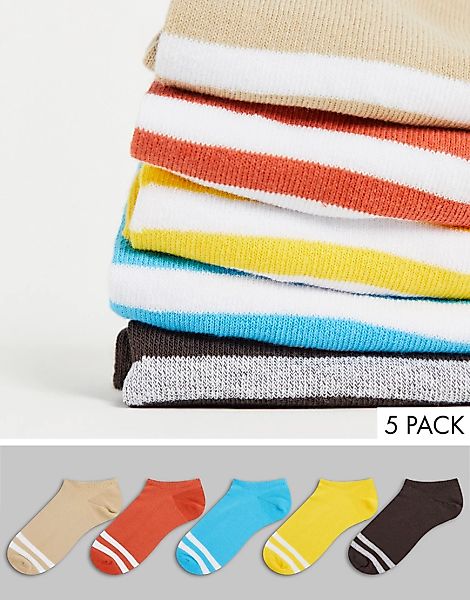 ASOS DESIGN – 5er-Pack Sportsocken in Herbsttönen mit Streifen-Mehrfarbig günstig online kaufen