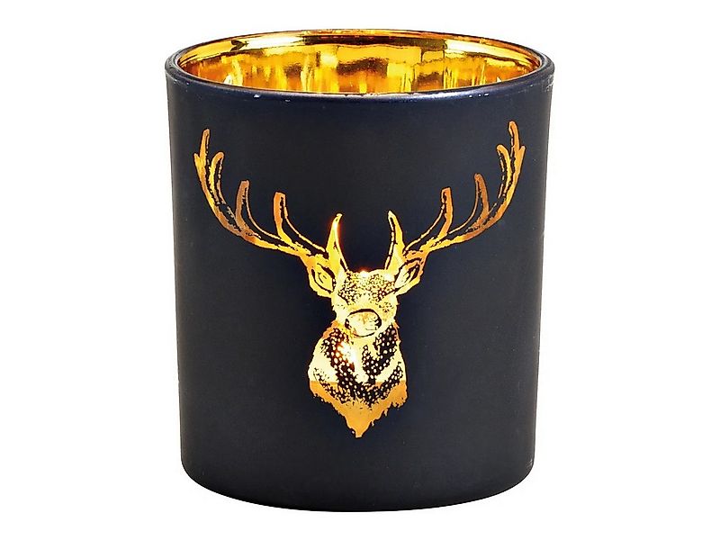 Wurm Windlicht Hirsch Dekor aus Glas schwarz, gold 10x12x10cm günstig online kaufen