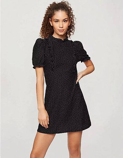 Miss Selfridge – Minikleid aus Popeline mit gekräuseltem Kragen und schwarz günstig online kaufen