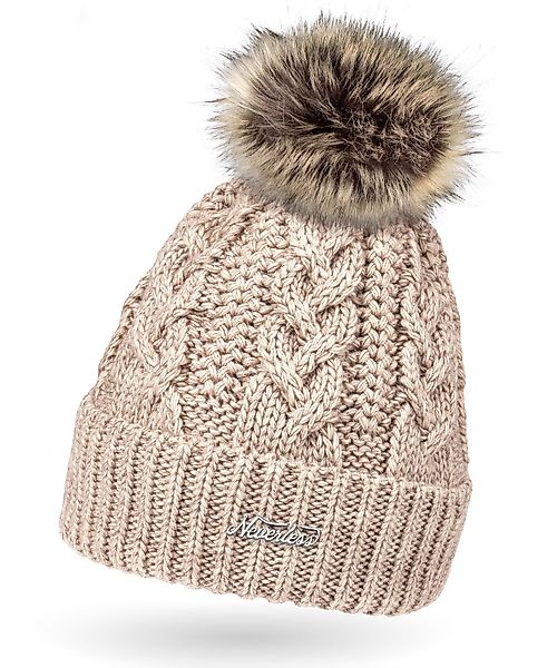 Neverless Bommelmütze Damen Strick-Mütze gefüttert Fell-Bommel günstig online kaufen