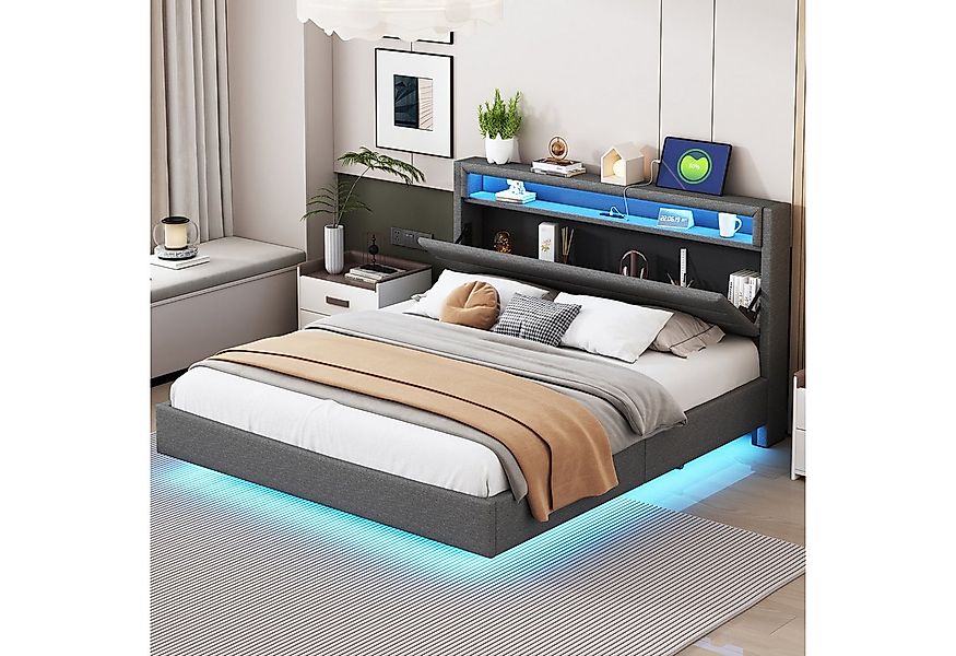 STILVORA Polsterbett Doppelbett 160x200cm Jugendbett Bettgestell mit USB-St günstig online kaufen
