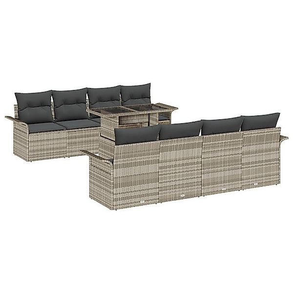 vidaXL Loungesofa 9-tlg. Garten-Sofagarnitur mit Kissen Hellgrau Poly Ratta günstig online kaufen