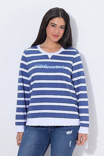 Ulla Popken Sweatshirt Sweatshirt Ringel Schriftzug Rundhals Langarm günstig online kaufen