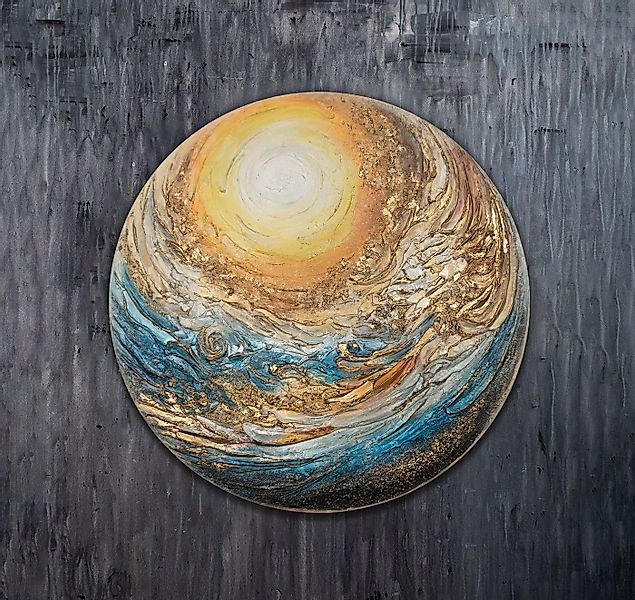 YS-Art Gemälde nachtleuchtendes rundes Leinwandbild eines Planeten, Fluores günstig online kaufen