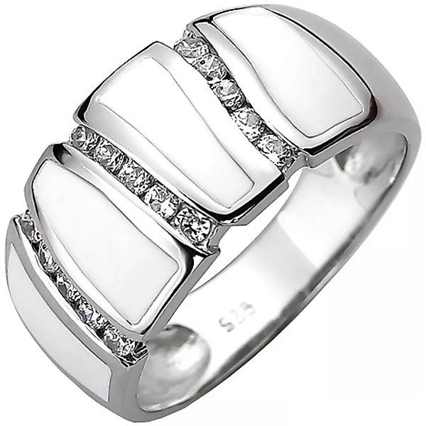 SIGO Damen Ring 925 Sterling Silber 15 Zirkonia und weiße Emaille-Einlage günstig online kaufen