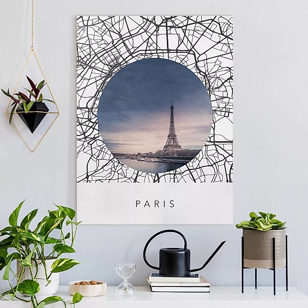 Leinwandbild Stadtplan Collage Paris günstig online kaufen