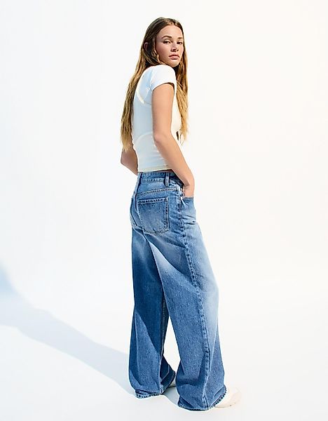 Bershka Boyfriend-Jeans Damen 38 Ausgewaschenes Blau günstig online kaufen