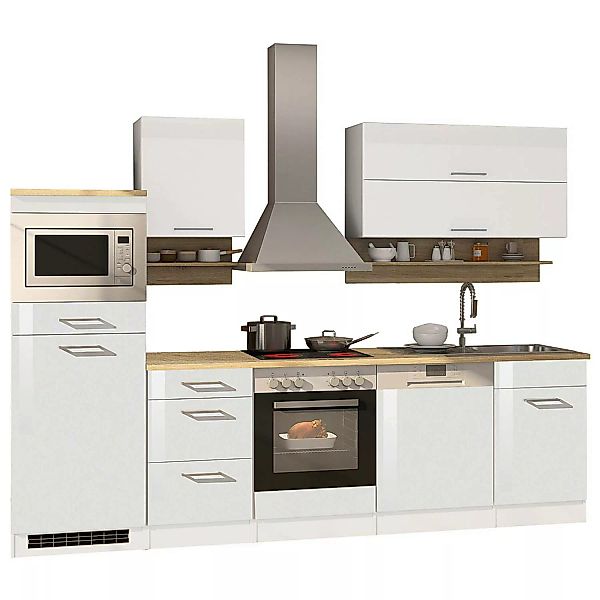 Küchenzeile weiß MARANELLO-03 inkl. E-Geräte, Weiß Hochglanz 280 cm mit E-G günstig online kaufen