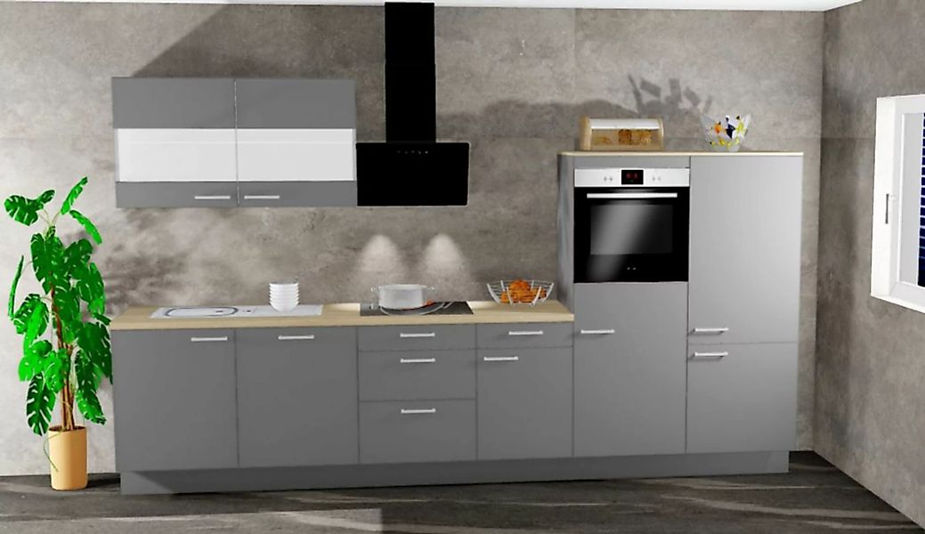 Einbauküche MANKAONYX 42 Onyxgrau - Schränke montiert/ Küchenzeile 345 cm m günstig online kaufen