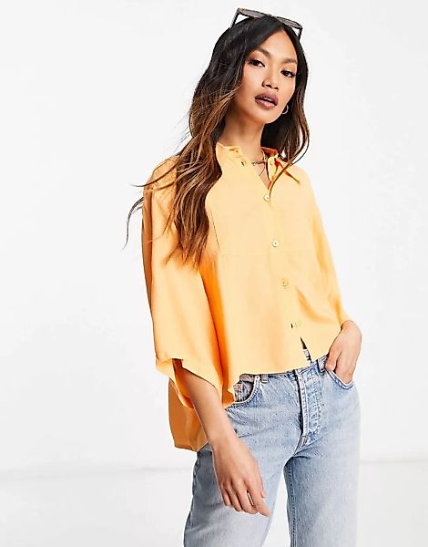 Weekday – Heidi – Kurze Bluse in Orange mit Knopfleiste günstig online kaufen