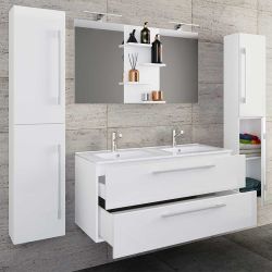 Badmöbelset weiss Hochglanzfront 150 cm hoch inklusive Becken (vierteilig) günstig online kaufen