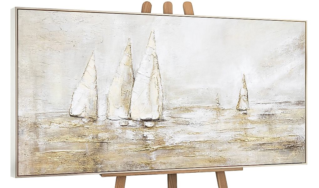 YS-Art Gemälde Sonnenblendung, Landschaftsbilder, Gold Segelboote günstig online kaufen