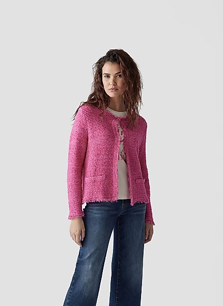 LeComte Strickjacke "LeComte Bouclé-Jacke in strahlendem Pink mit Fransen-D günstig online kaufen