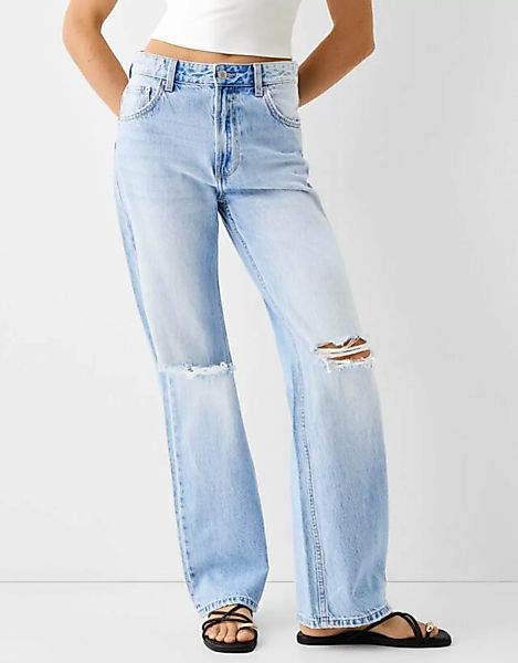 Bershka Wide Leg 90'S Jeans Mit Rissen Damen 40 Ausgewaschenes Blau günstig online kaufen
