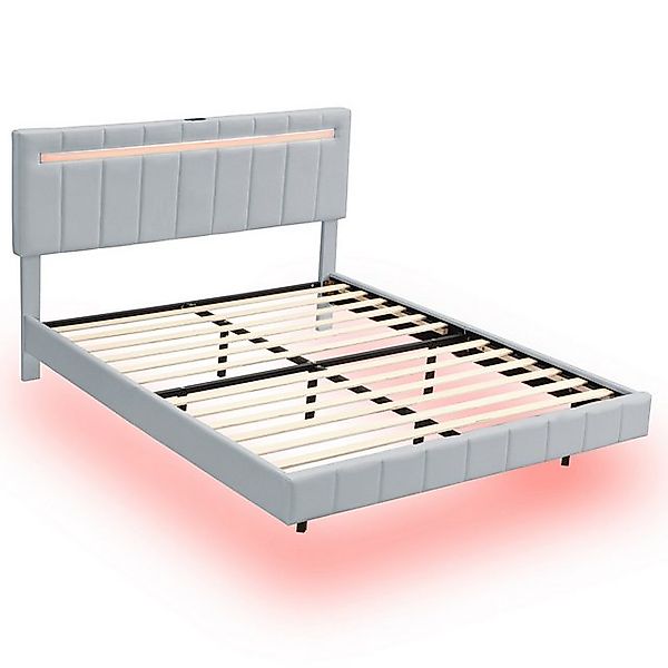 Gotagee Polsterbett Doppelbett Gästebett mit LED-Leuchten gepolsterter Schw günstig online kaufen