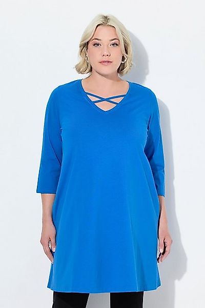 Ulla Popken Longshirt Longshirt Zierbänder A-Linie V-Ausschnitt 3/4-Arm günstig online kaufen