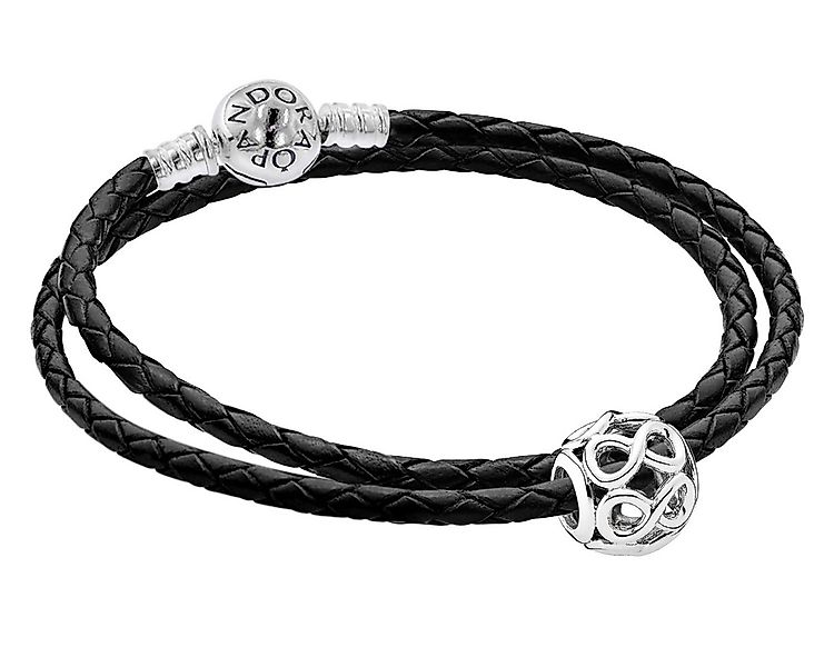 Pandora Silberarmband Damen-Lederim Set mit Charm Unendlichkeit günstig online kaufen