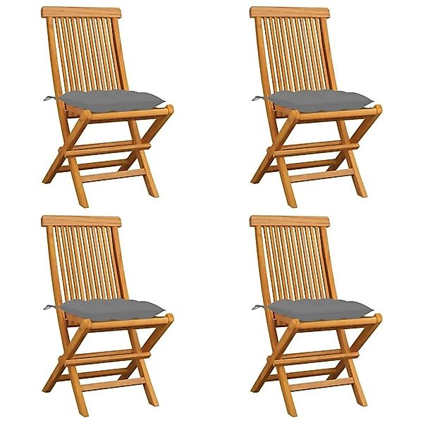 vidaXL Gartenstühle mit Grauen Kissen 4 Stk Massivholz Teak 3062584 günstig online kaufen
