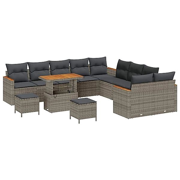 vidaXL 13-Teiliges Garten-Sofa-Gruppe mit Kissen in Grau aus Poly Rattan un günstig online kaufen