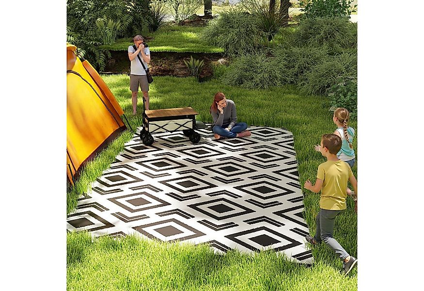 Outsunny Outdoorteppich robust, wetterfest, mit Boho-Style, Tragtasche, Rec günstig online kaufen