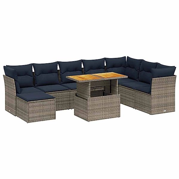 vidaXL 9-Tlg Garten-Sofagarnitur mit Kissen Grau Poly Rattan 3275518 günstig online kaufen