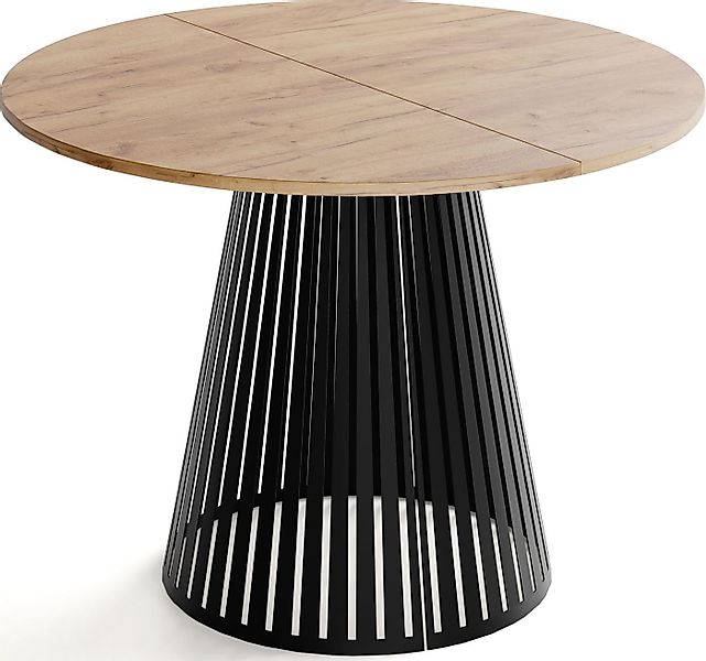 WFL GROUP Esstisch Naro Black ausziehbar rund modern mit schwarzen Metallbe günstig online kaufen