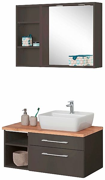 welltime Badmöbel-Set "Davos" 3 Stk. tlg. Waschplatz mit Regal und Spiegel günstig online kaufen