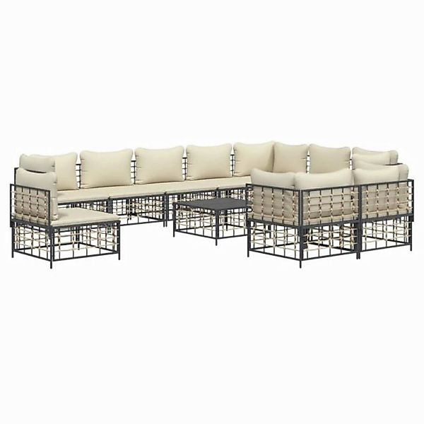 Vidaxl 11-tlg. Garten-lounge-set Mit Kissen Anthrazit Poly Rattan günstig online kaufen