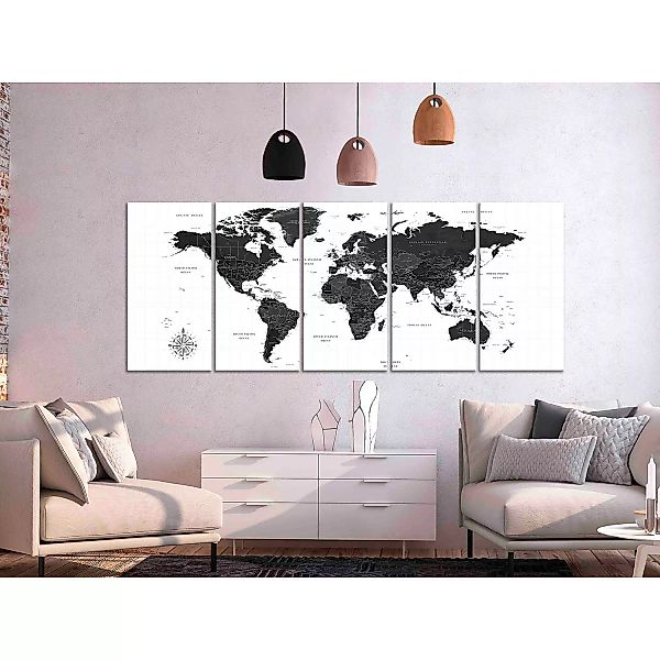home24 Wandbild Black and White Map (5-teilig) günstig online kaufen