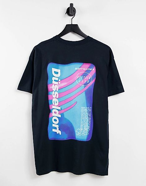 Topman – Oversize-T-Shirt in Schwarz mit Düsseldorf-Print günstig online kaufen
