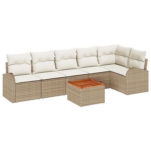 vidaXL Loungesofa 7-teiliges Garten-Sofa-Set mit Kissen Beige Poly Rattan, günstig online kaufen